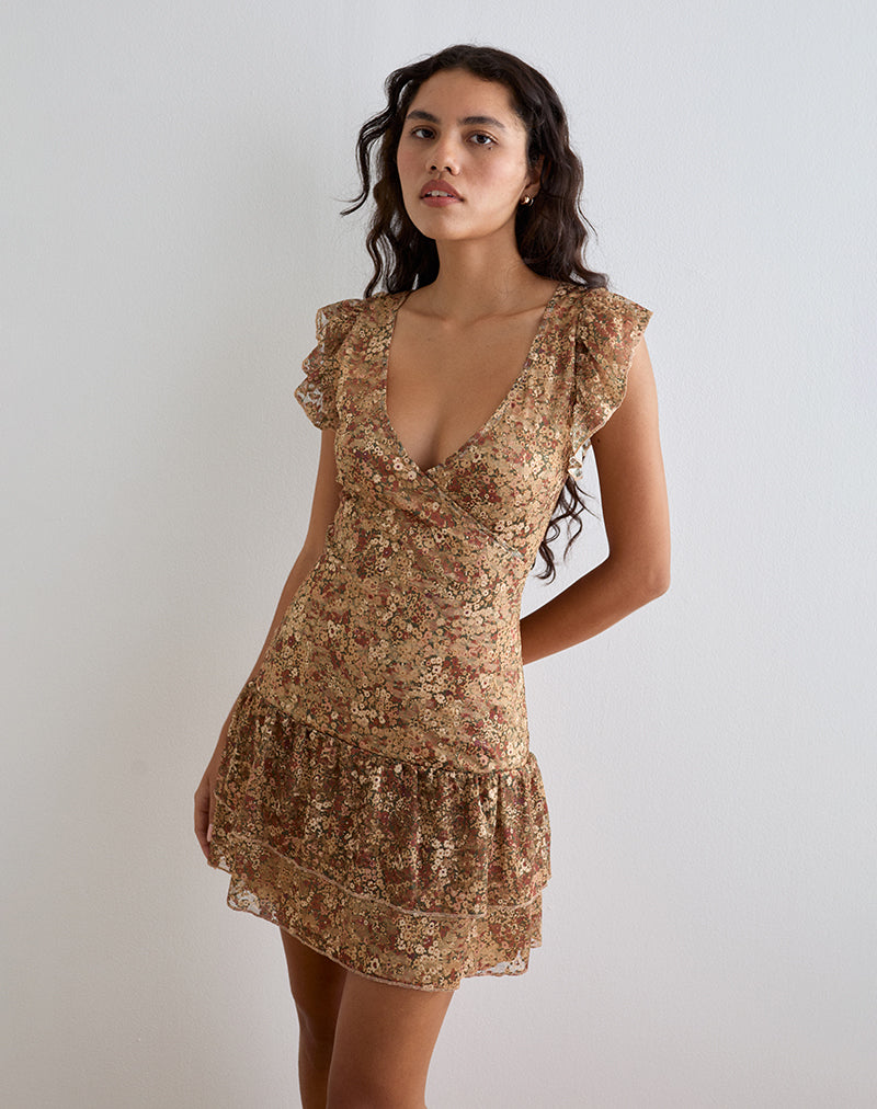 wrap mini dress Lotri Wrap Mini Dress in Cluster Floral Brown