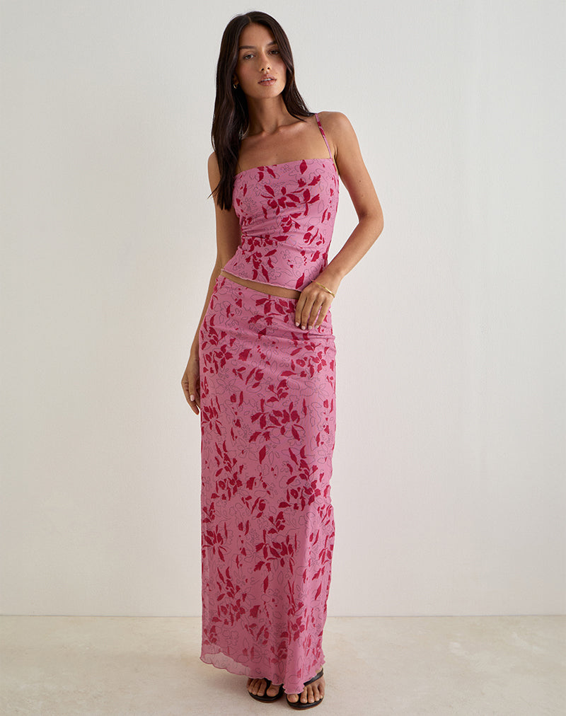 knee length dresses for ladies Alfreda Maxi Skirt in Stencil Flower Pink