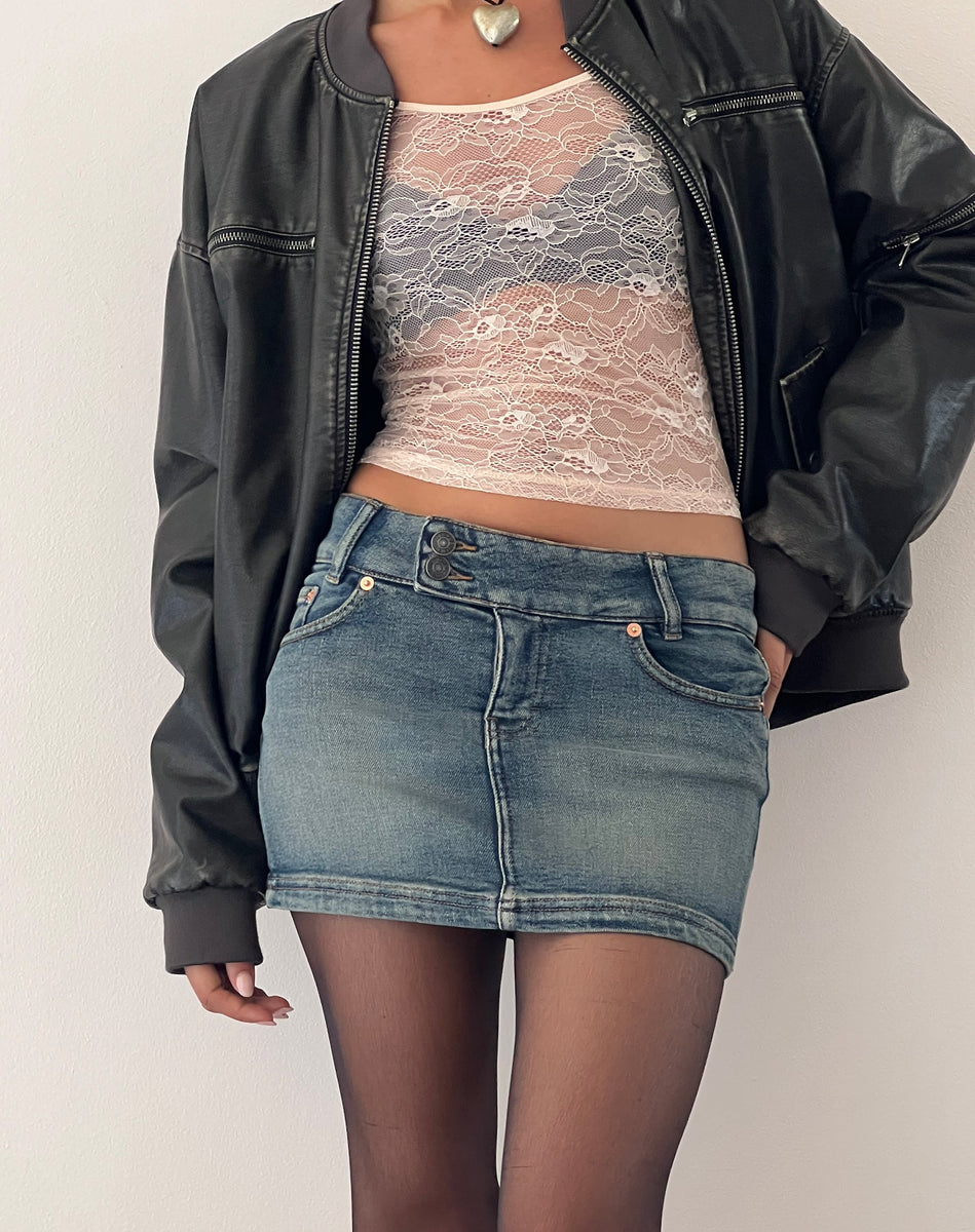 Low Rise Denim Mini Skirt in Elsa Wash