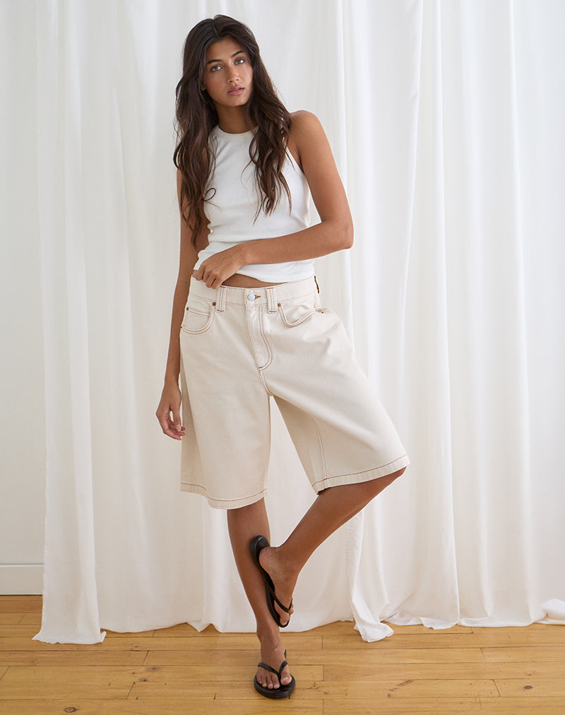Off White Low Rise Denim Short | Skater – motelrocks-com-us