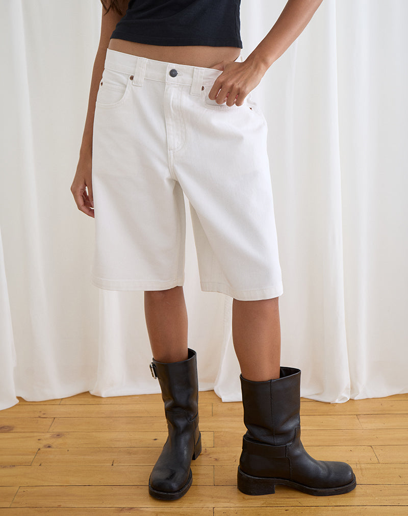 True White Oversized Longline Denim Skater Shorts | Skater