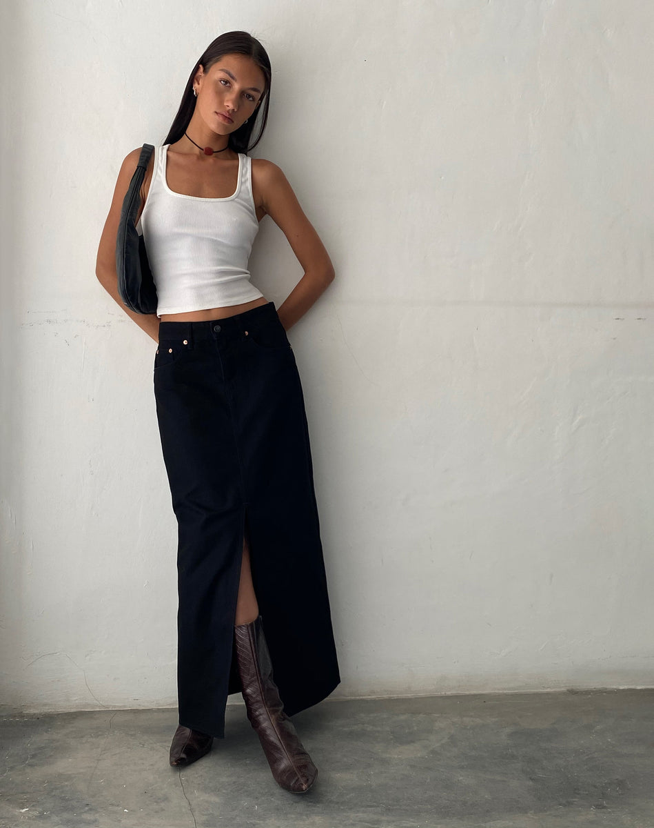 Rise Black Maxi Skirt | Low Rise – motelrocks-com-us