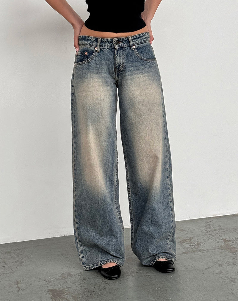 Dirty Blue Extra Wide Low Rise Jeans | Roomy – motelrocks-com-us