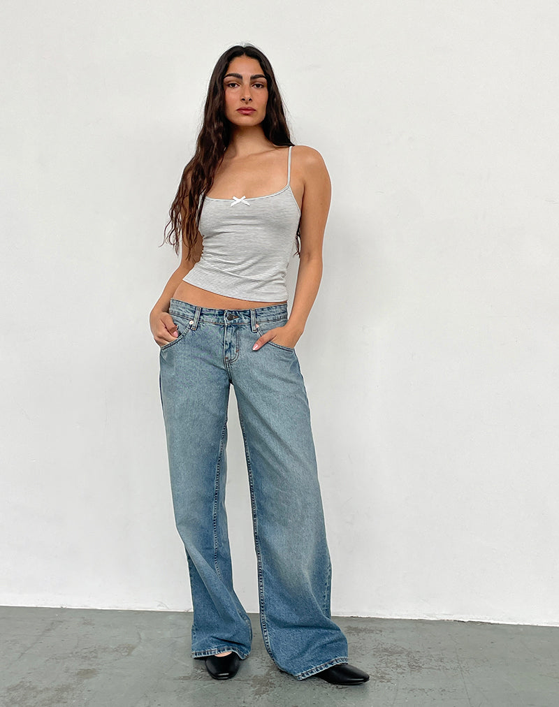 【L'Appartement/ Retrove】BLEACH DENIM SK BOVILLO-TOP-WHITE-LOW-RISE-