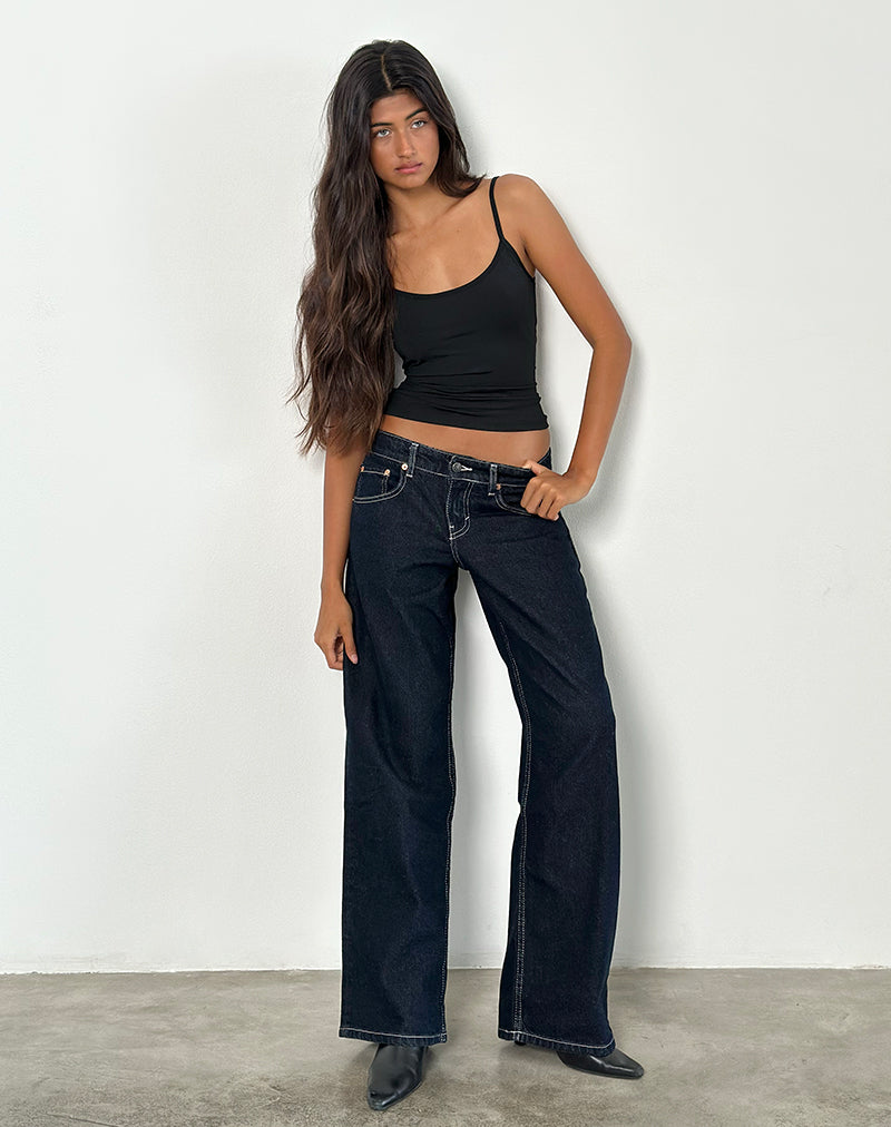 Blue Indigo Contrast Stitch Low Rise Straight Leg Jeans | Parallel