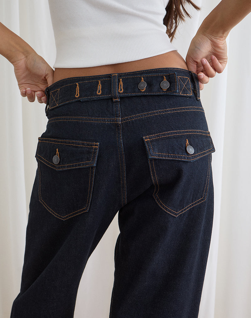 Indigo Low Rise Jeans | Cinch Twisted Seam – motelrocks-com-us