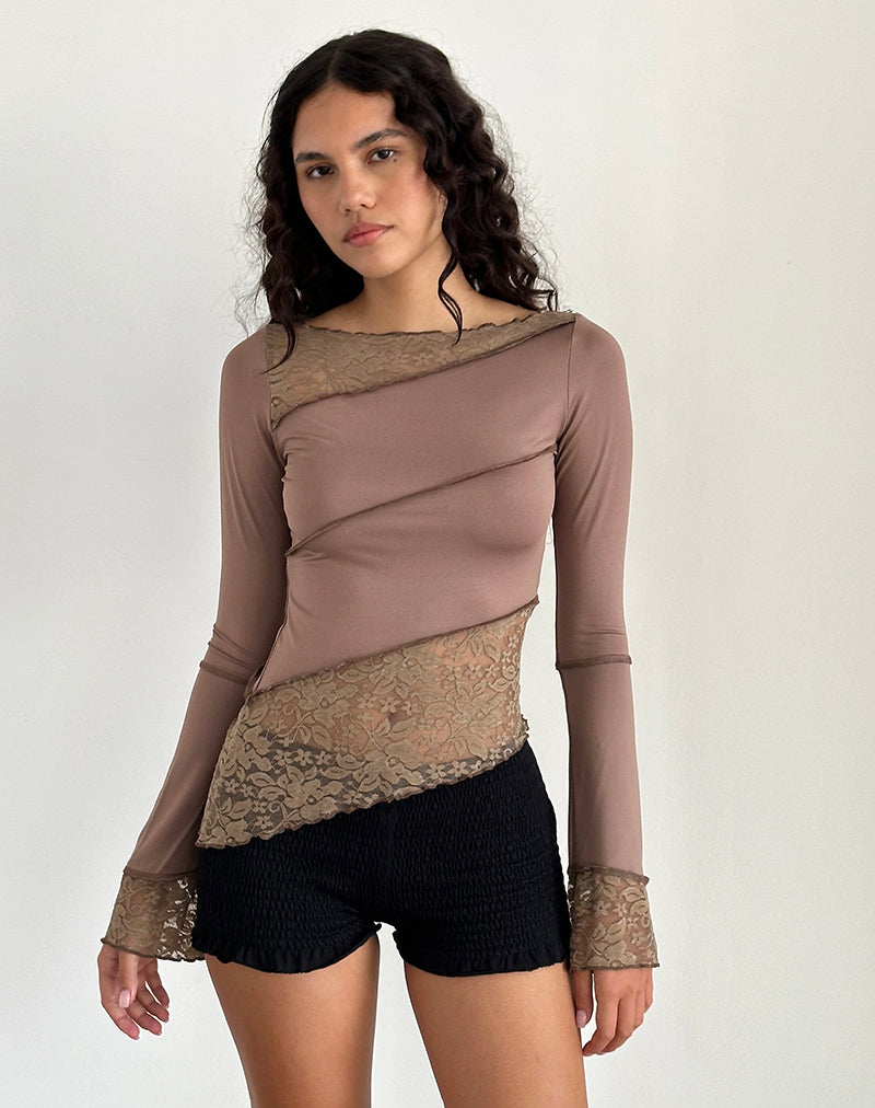 Mocha Lace Slinky Long Sleeve Top | Lucca – motelrocks-com-us