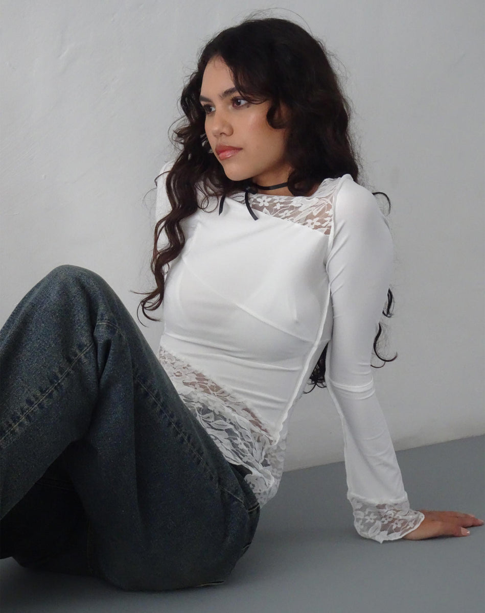 Lace White Long Sleeve Top Lucca – motelrocks-com-us