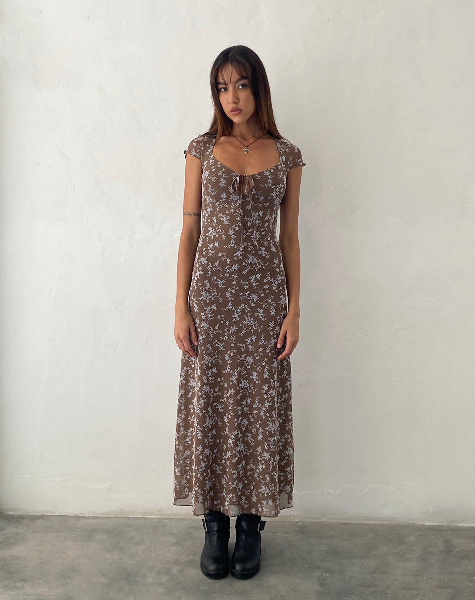 Botanist Flock Dark Taupe Midi Dress 