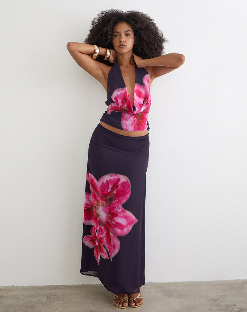 Purple Chiffon with Desert Flower Maxi Skirt | Lurina – motelrocks