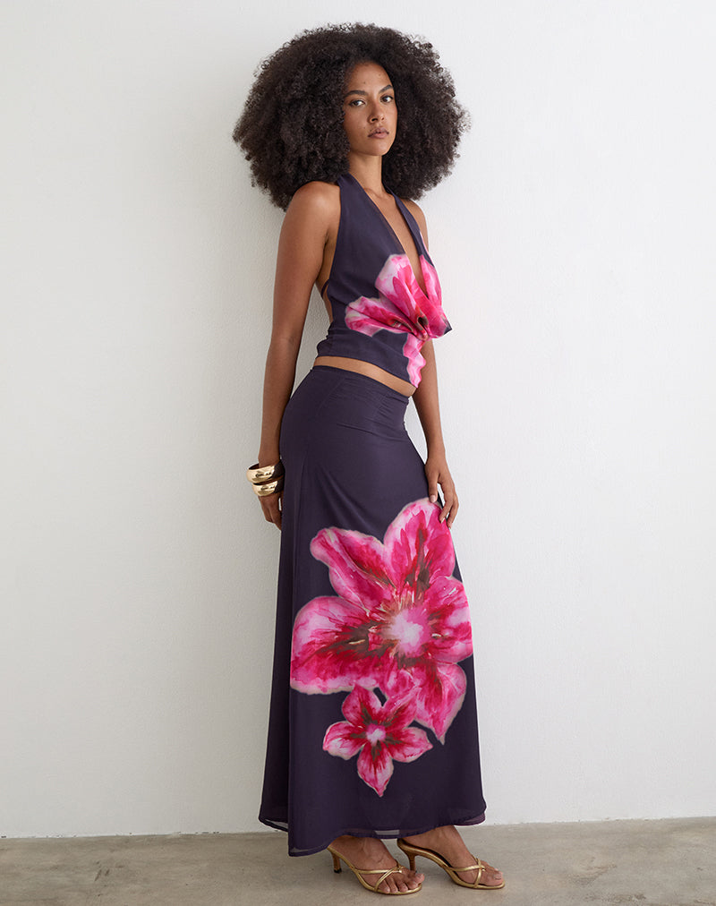 Purple Chiffon with Desert Flower Maxi Skirt | Lurina – motelrocks