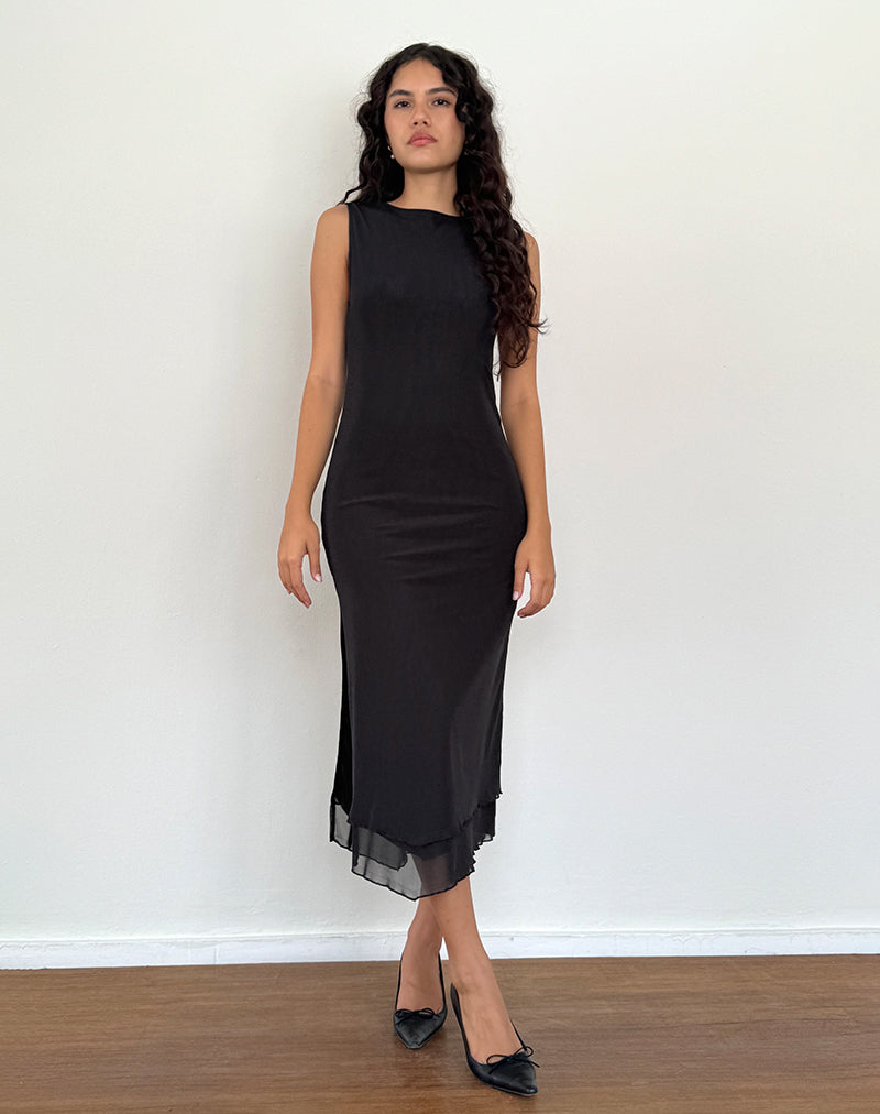 Lyra Backless Midi Dress in Mesh Black Lyra Backless Midi Dress in Mesh Black
