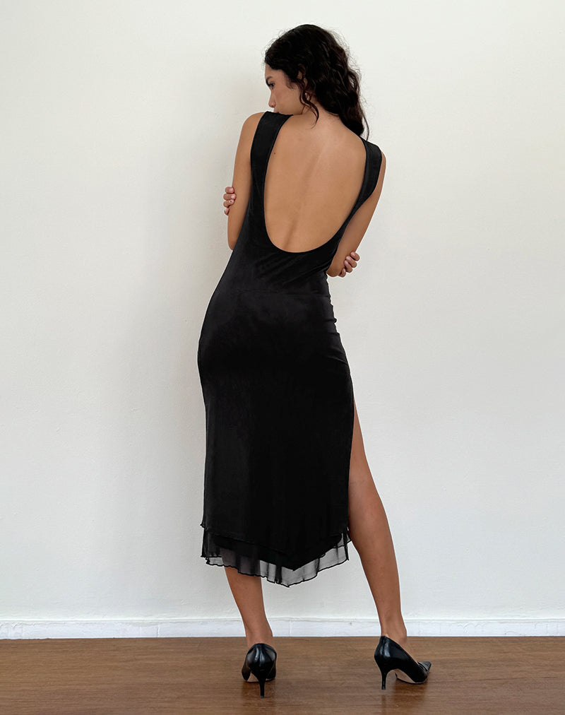 Lyra Backless Midi Dress in Mesh Black Lyra Backless Midi Dress in Mesh Black