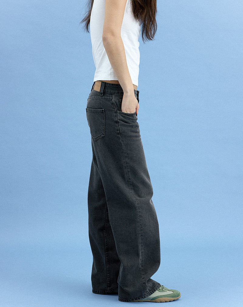 Washed Black Grey Low Rise Straight Leg Jeans | Parallel