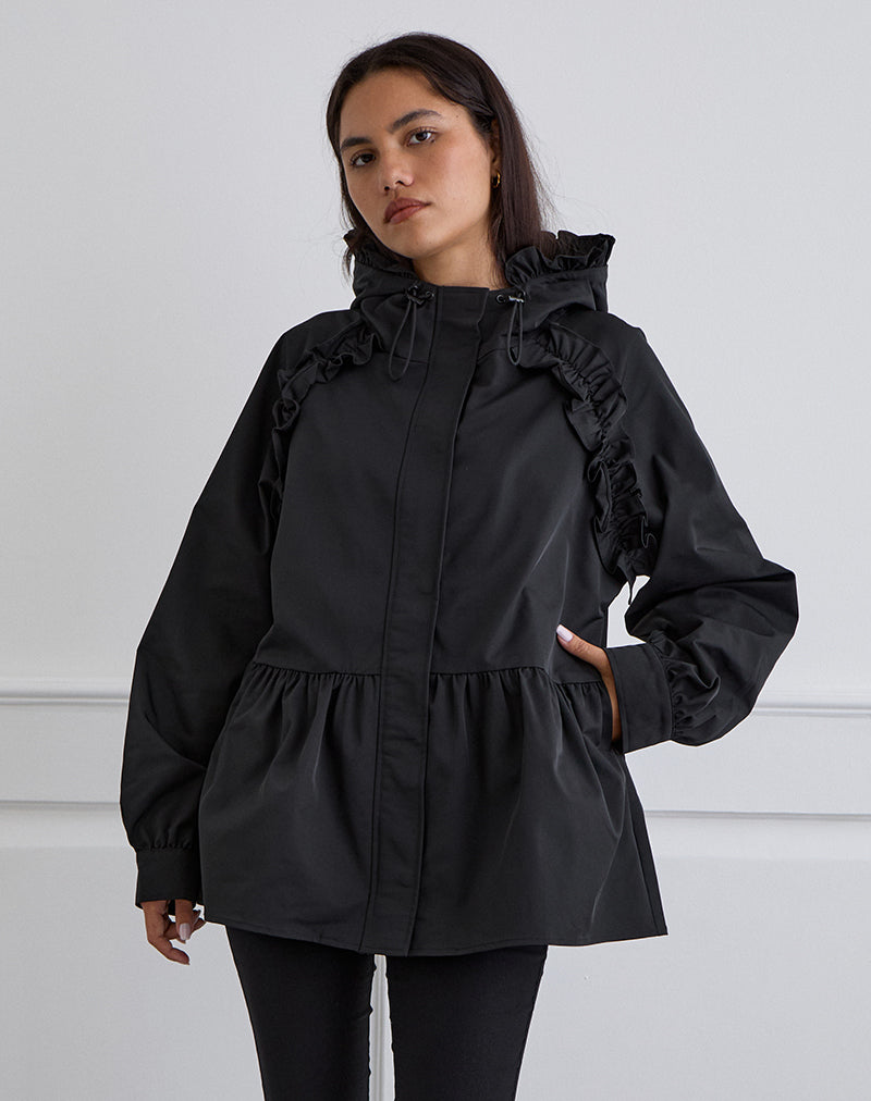 Black Peplum Nylon Jacket | Malcari – motelrocks-com-us