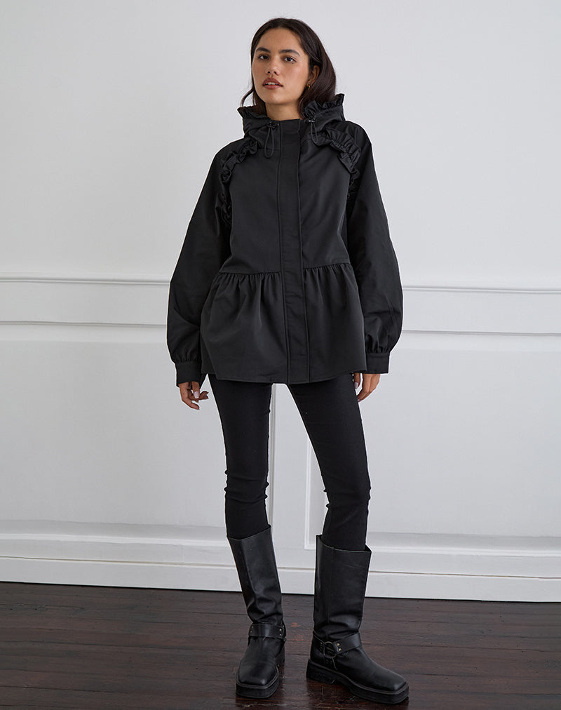 Black Peplum Nylon Jacket | Malcari – motelrocks-com-us