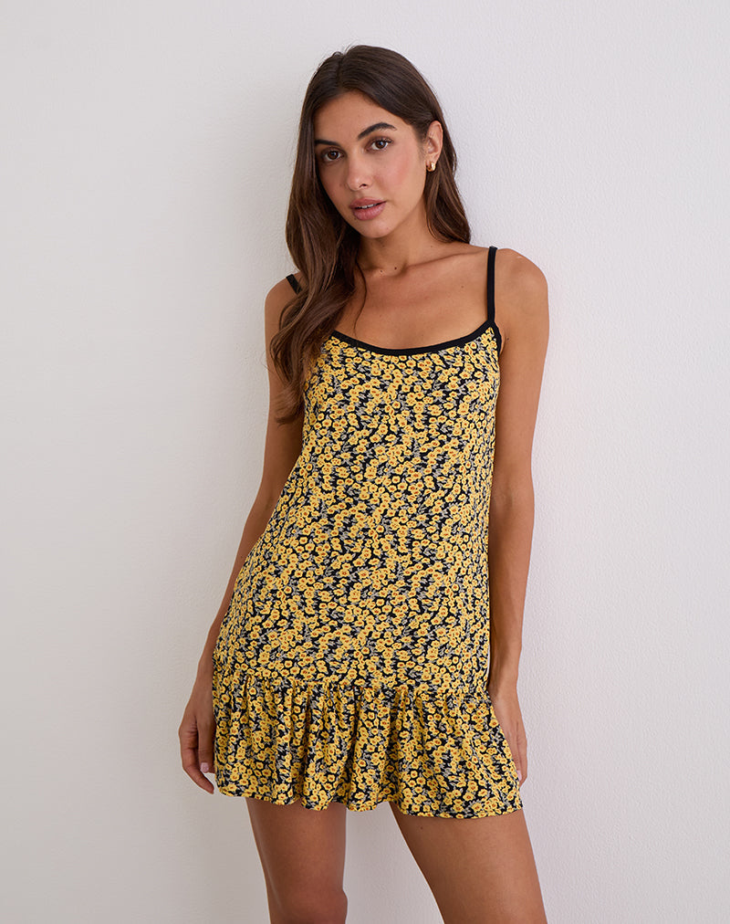 Marige Roundneck Mini Dress in Mini Bloom Yellow Marige Roundneck Mini Dress in Mini Bloom Yellow