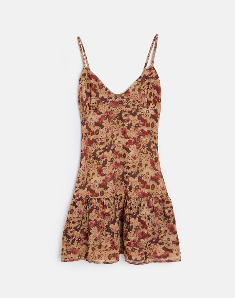 floral cami mini dress Brown Chiffon Rusty Flower Print Cami Mini Dress