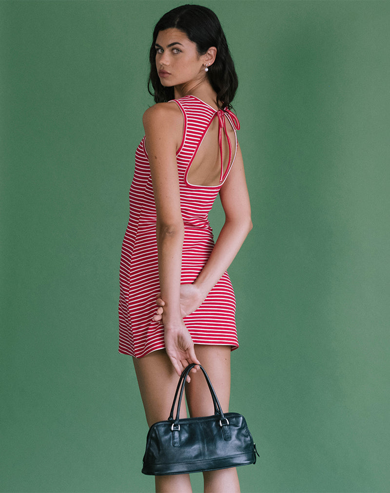 Masha Mini Dress in Red and White Stripe Jersey , Crew Neck Masha Mini Dress in Red and White Stripe Jersey , Crew Neck