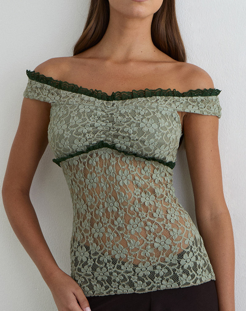 Sage Green Lace Ruffle Trim Top | Mayu – motelrocks-com-us