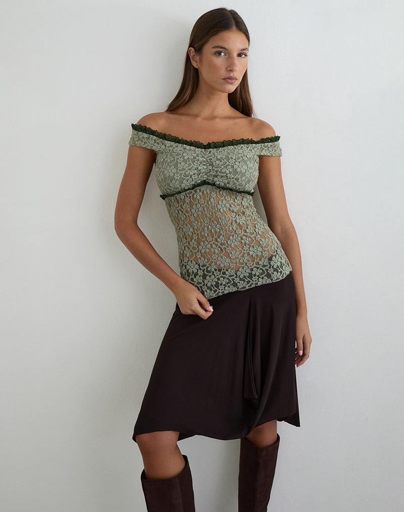 Sage Green Lace Ruffle Trim Top | Mayu – motelrocks-com-us