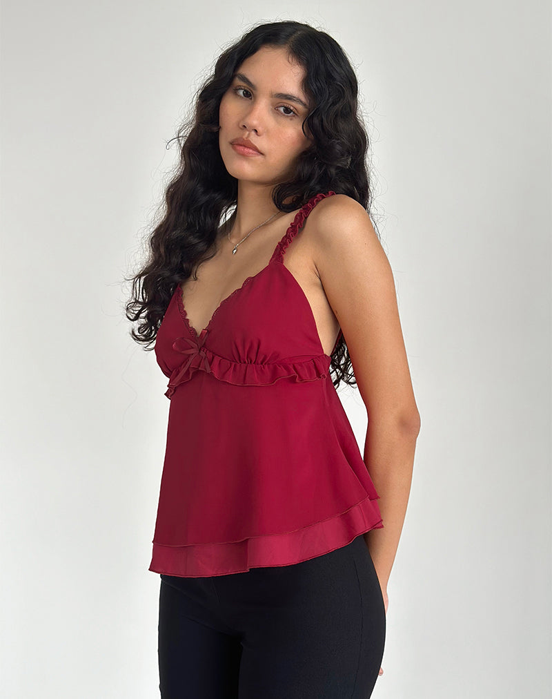 Deep Red Chiffon Frill Cami Top | Melinda – motelrocks-com-us