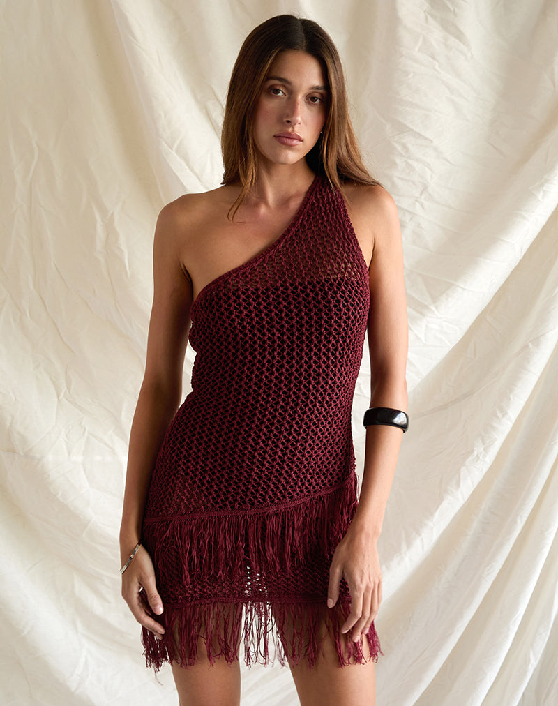 Meloka Asymmetric Fringe Mini Dress in Berry Meloka Asymmetric Fringe Mini Dress in Berry