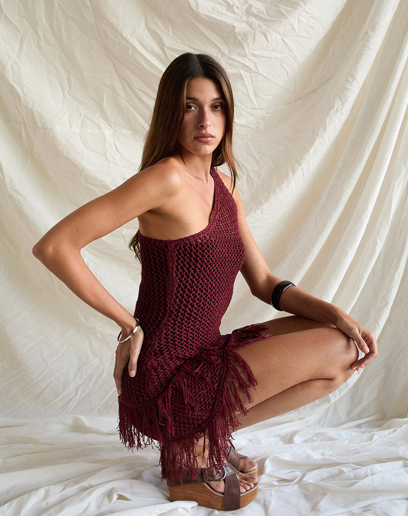 Meloka Asymmetric Fringe Mini Dress in Berry Meloka Asymmetric Fringe Mini Dress in Berry