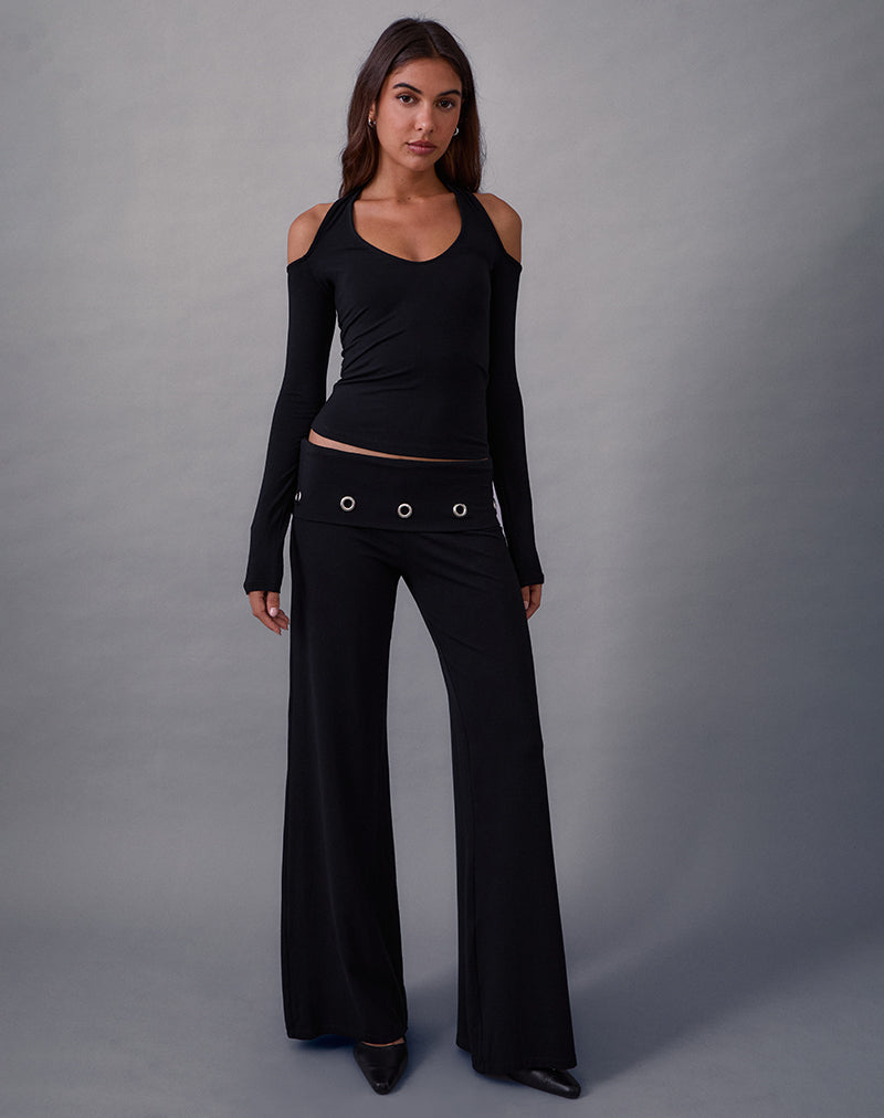 Black Foldover Trouser with Eyelets | Travis – motelrocks-com-us