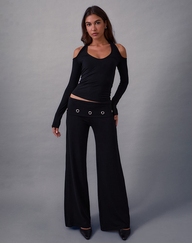 Black Foldover Trouser with Eyelets | Travis – motelrocks-com-us