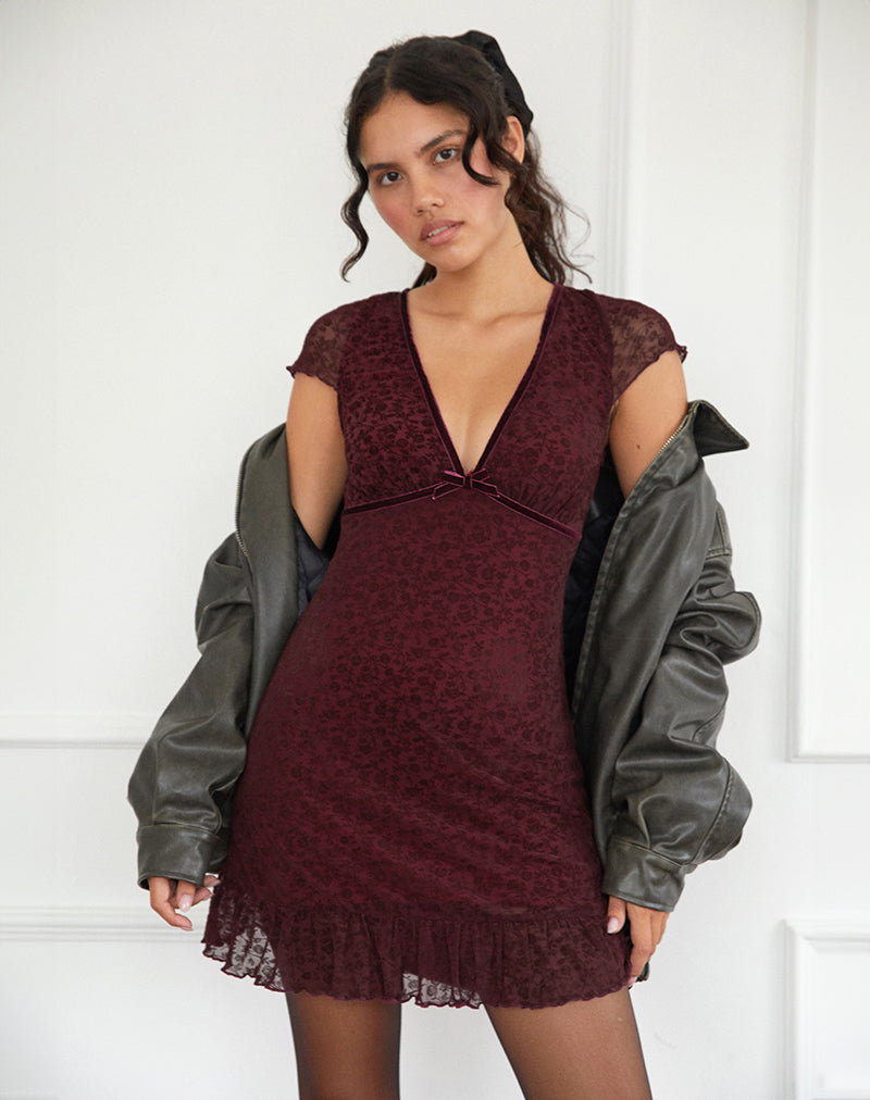 Dark Red Floral Mini Dress | Melva  motelrocks-com-us