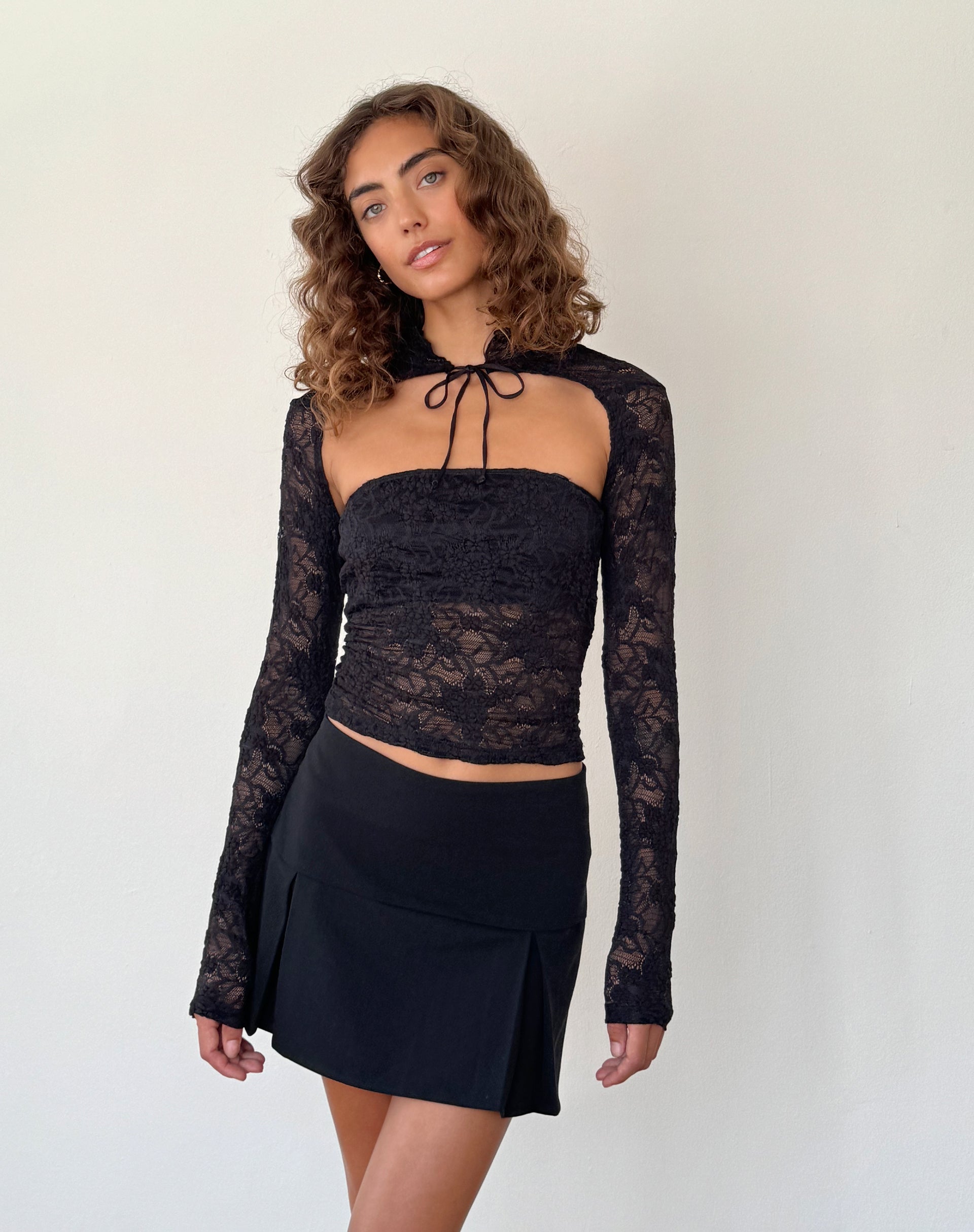 Image of Melvina Bandeau Top and Shrug Set in Lace Black