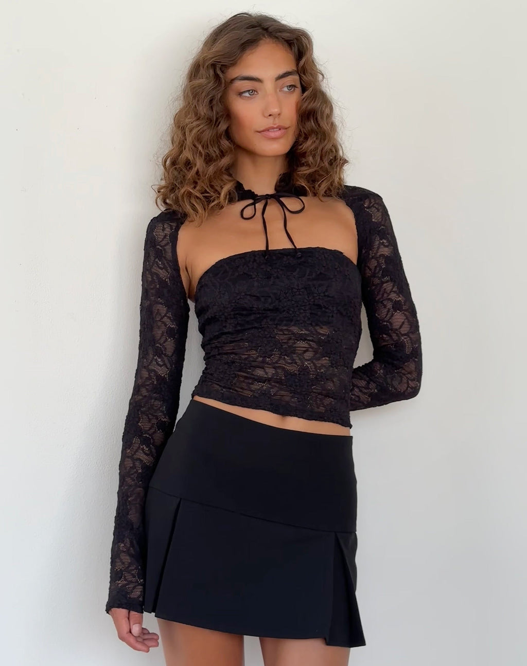 Melvina Bandeau Top and Shrug Set in Lace Black