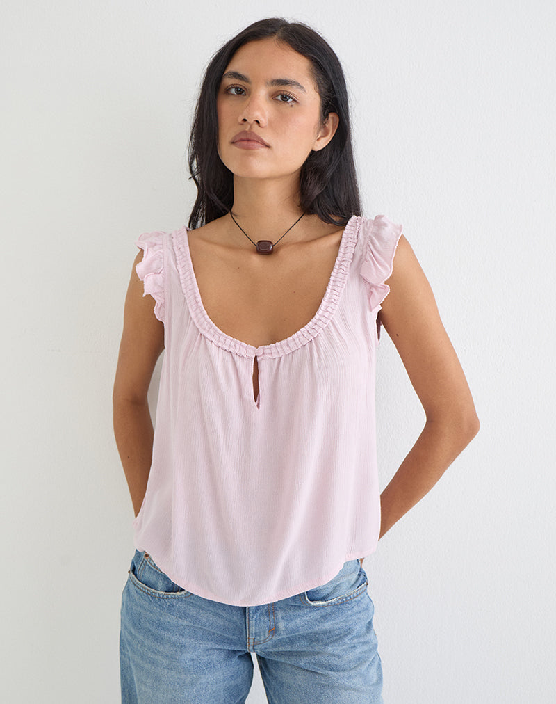 Light Pink Crinkle Scoop Neck Keyhole Top | Merisso – motelrocks