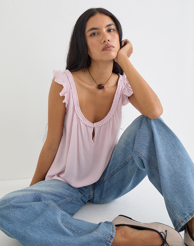 Light Pink Crinkle Scoop Neck Keyhole Top | Merisso – motelrocks