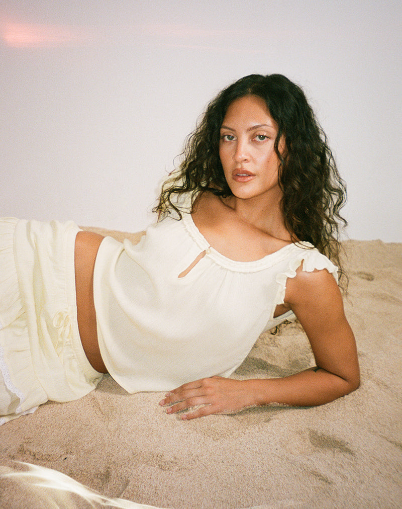 Yellow Butter Crinkle Scoop Neck Keyhole Top | Merisso