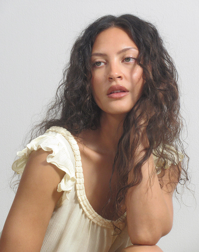 Yellow Butter Crinkle Scoop Neck Keyhole Top | Merisso