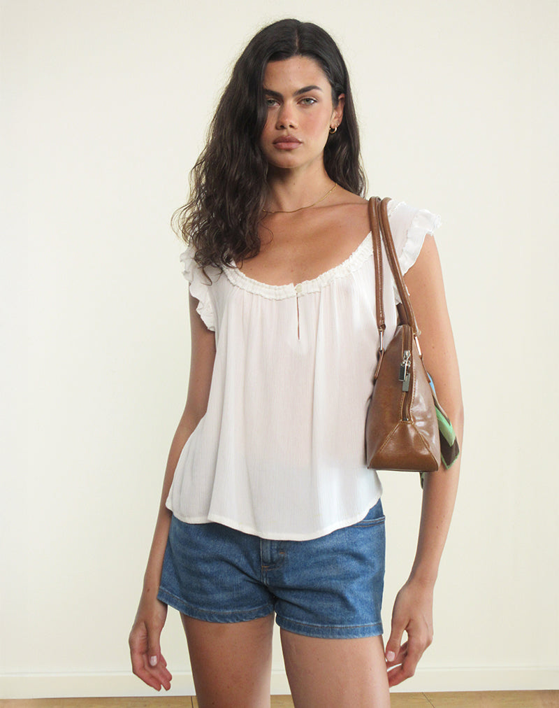 White Scoop Neck Keyhole Top | Merisso – motelrocks-com-us