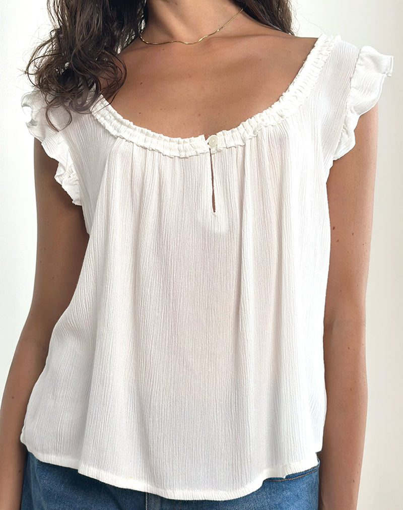 White Scoop Neck Keyhole Top | Merisso – motelrocks-com-us