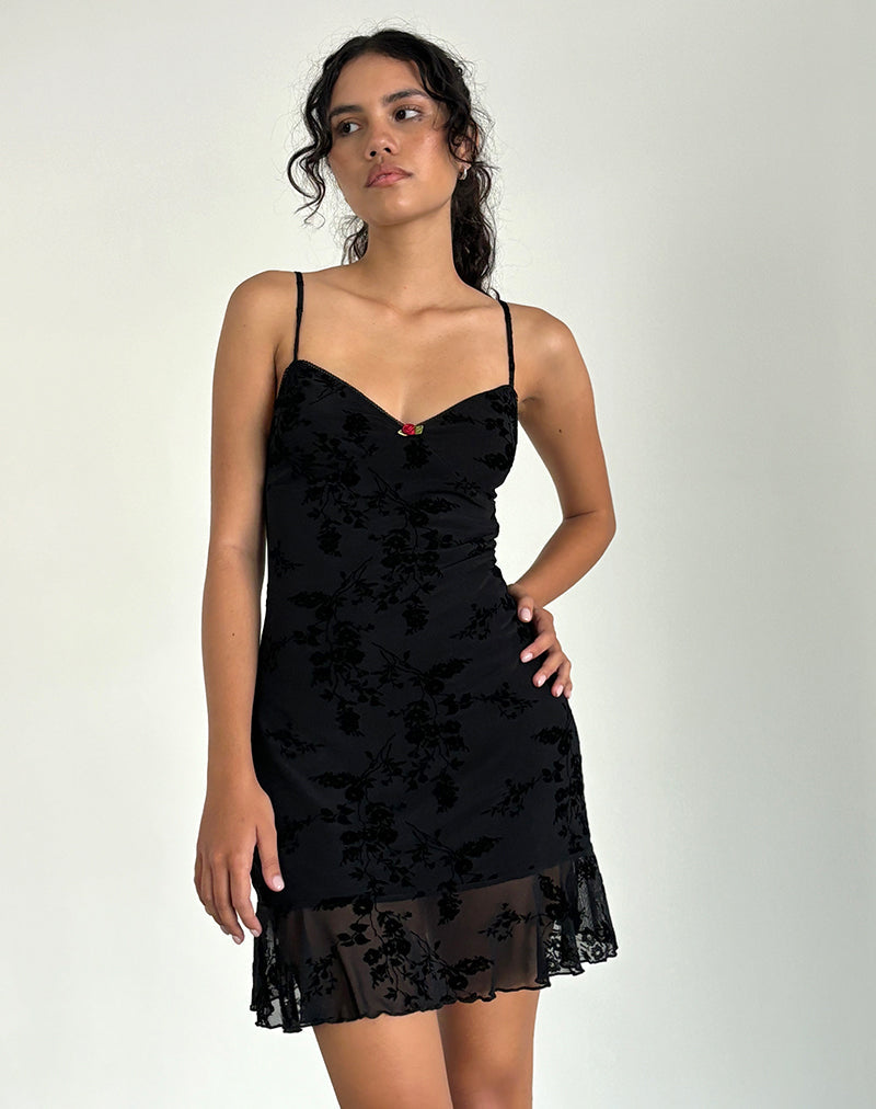 Botanical Flower Black Midi Dress | Micaya  motelrocks-com-us
