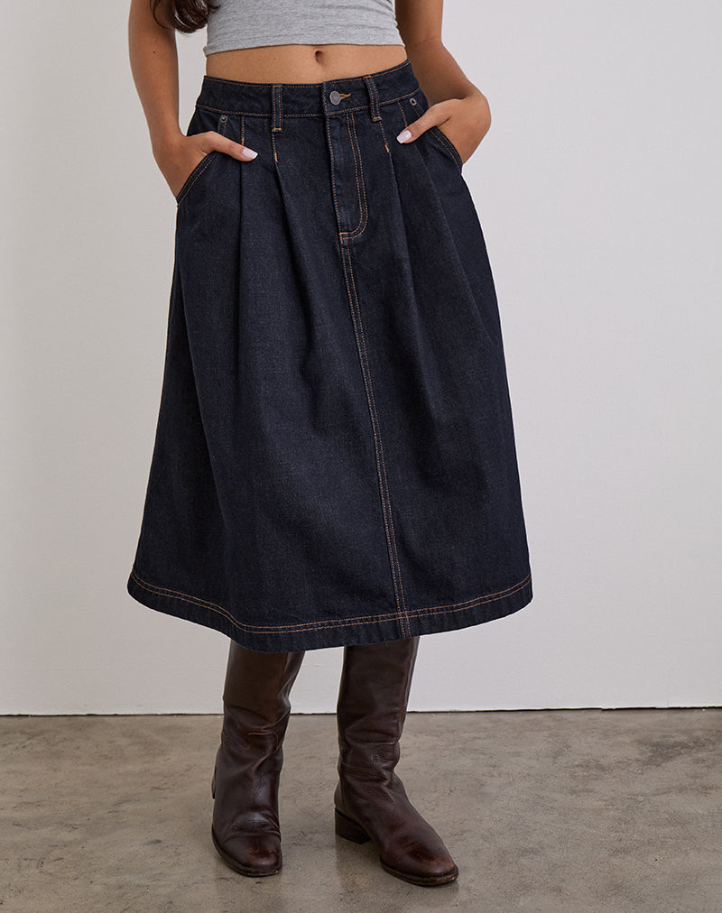 Indigo Midi Skirt | Pleated – motelrocks-com-us