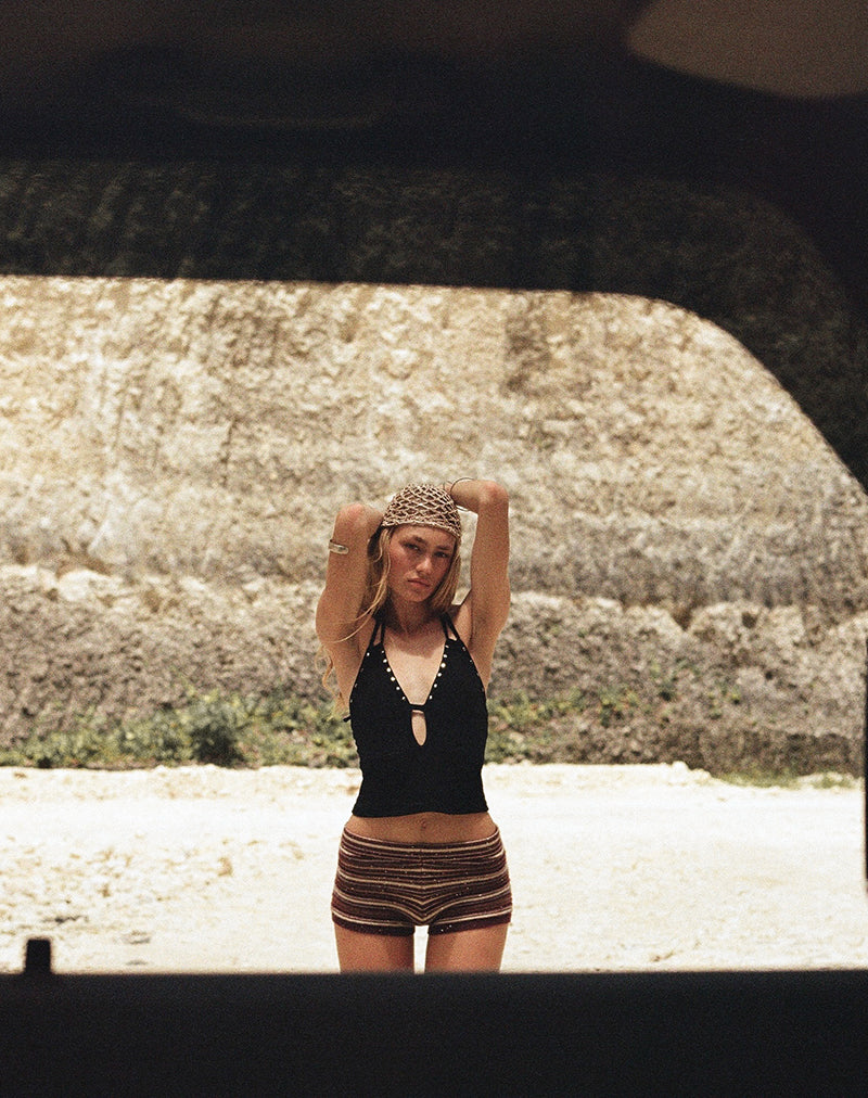 Black Studded Keyhole Halterneck Top | Mioto – motelrocks-com-us