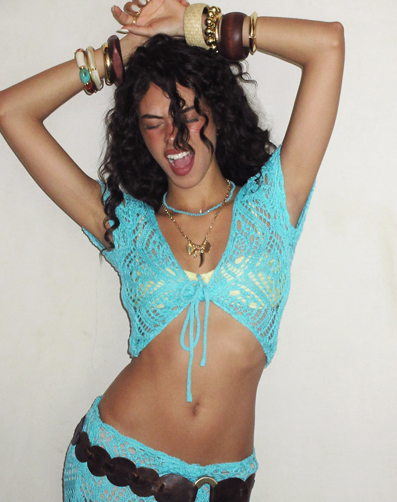Blue Aqua Sky Crochet Knit Shrug Top | Mirea – motelrocks-com-us