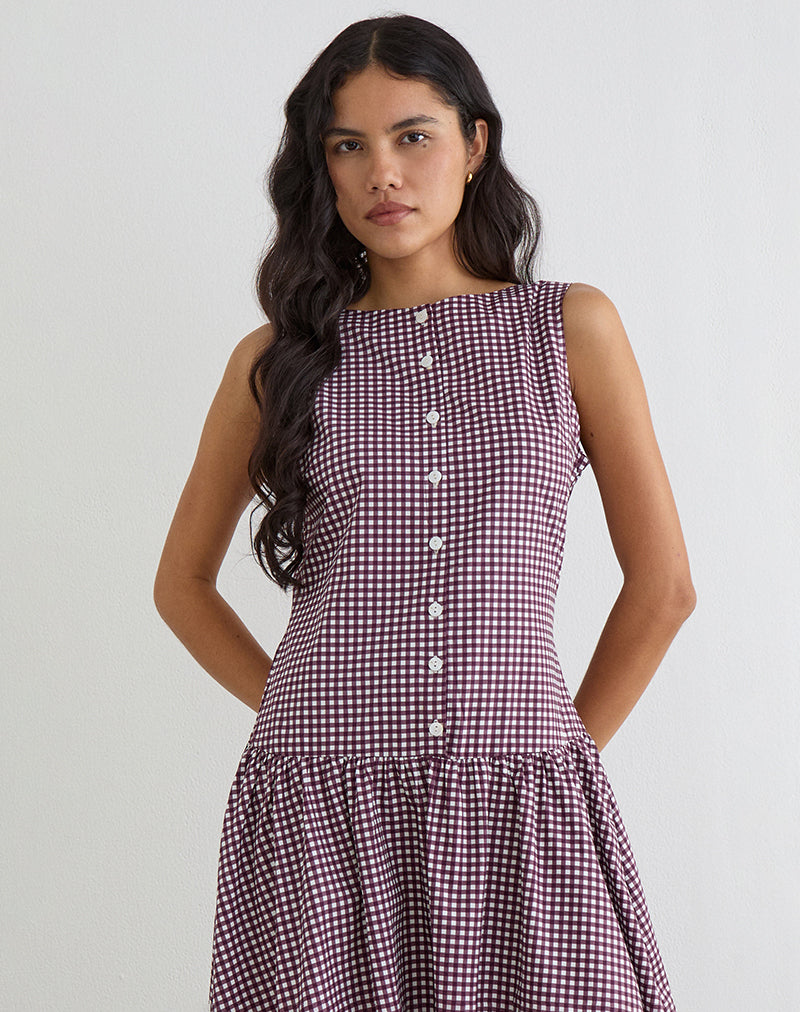 purple gingham midi dress Miriam Midi Dress in Mini Gingham Wine