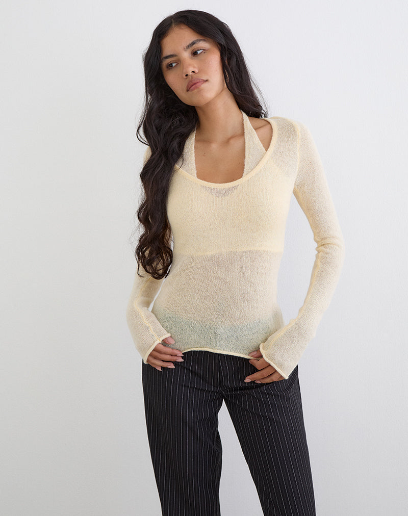 Lemon Sheer Knit Long Sleeve Top | Misora – motelrocks-com-us