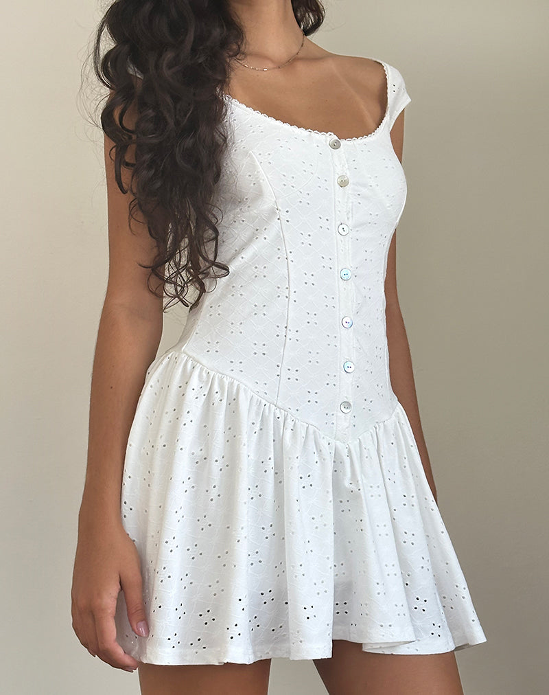 mini tea dress Broderie White Details Blue and white Color:Milk huffman prairie collection Enfocus Studio Maxi dress.