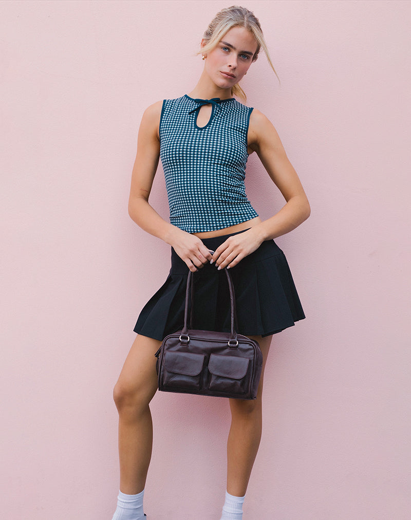 Dark Blue Mini Gingham Top | Monsela – motelrocks-com-us