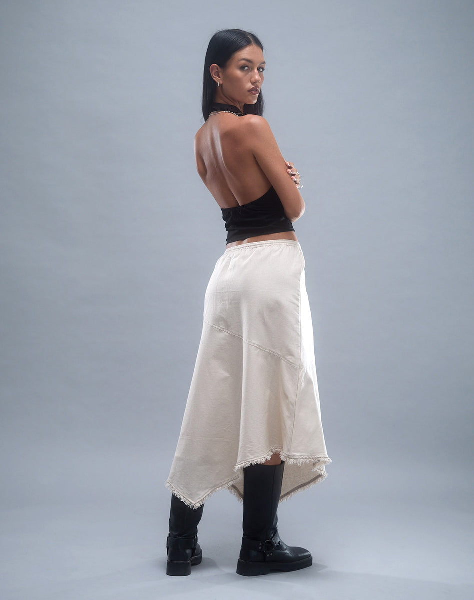 Yvaine Asymmetric Midi Skirt in Ecru