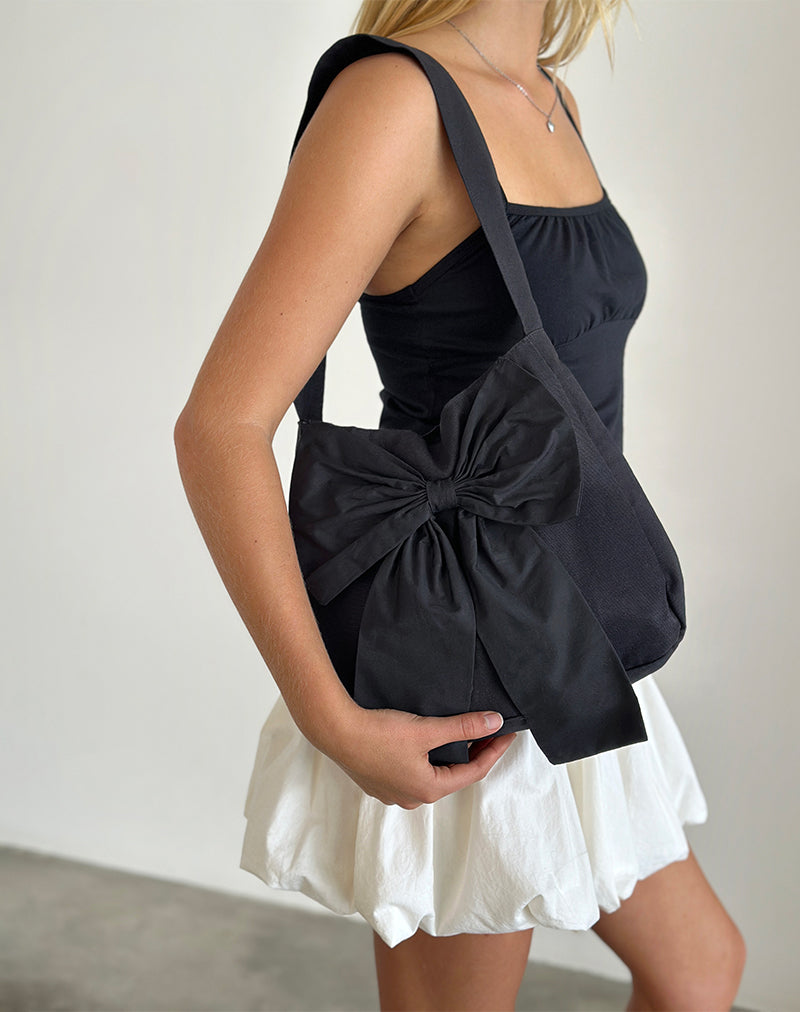 Black Shoulder Bag with Black Bow | Nagi – motelrocks-com-us