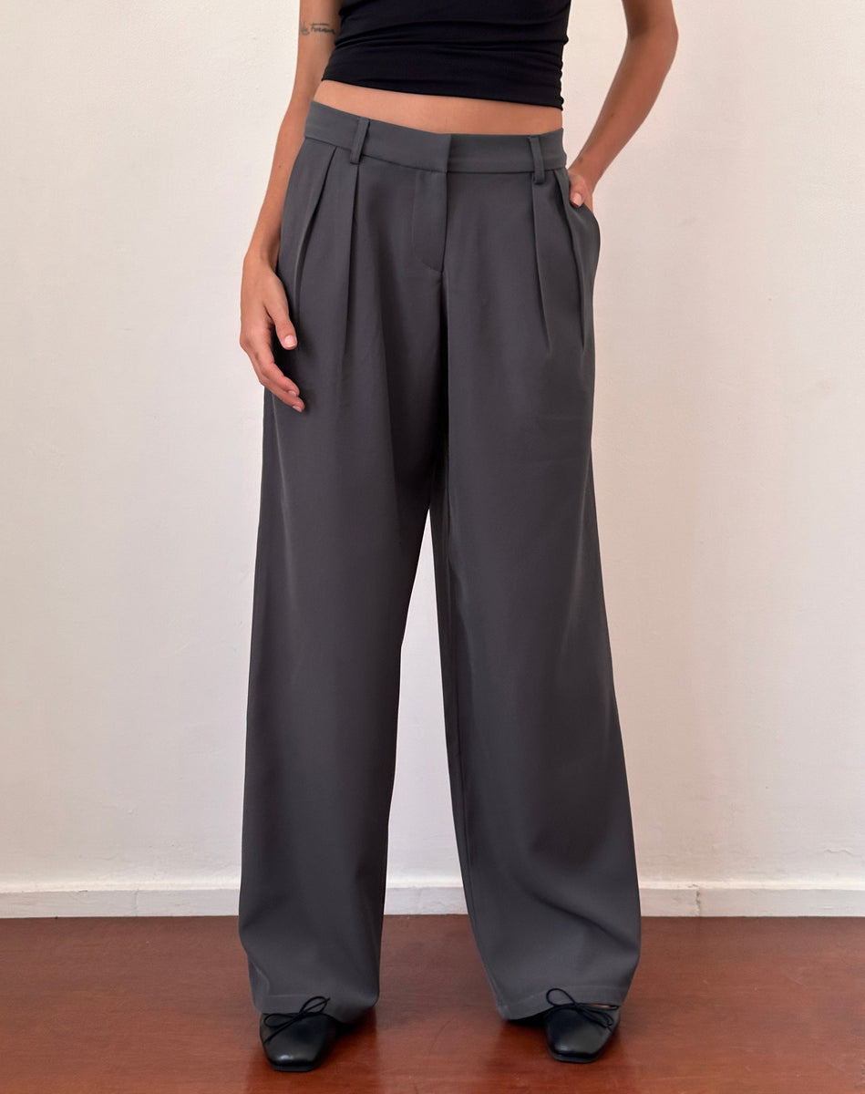 Dark Charcoal Wide Leg Tailored Trouser | Nailaka – motelrocks-com-us